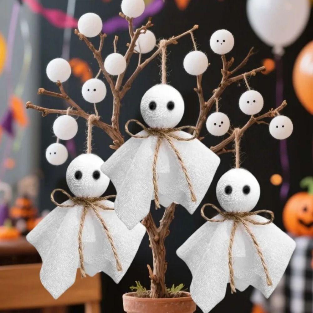 6Pcs creative Halloween Hanging Ornaments White Ghosts DIY Halloween Cloth Ghosts 3 Inch Lightweight Hanging Ghost Pendant