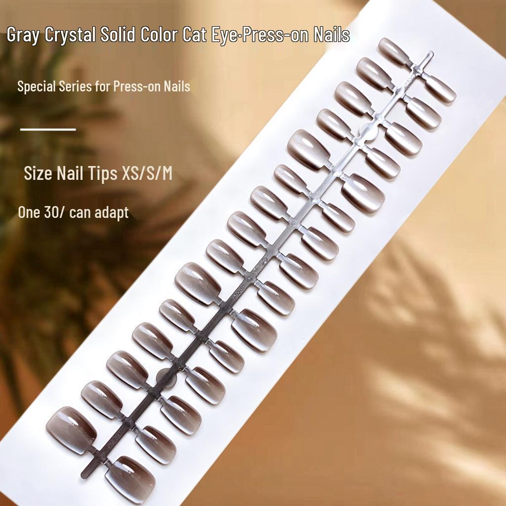 Нейл-арт «Кошачий глаз» со стеклянными бусинами - Однотонные накладные ногти премиум-класса для повседневной носки