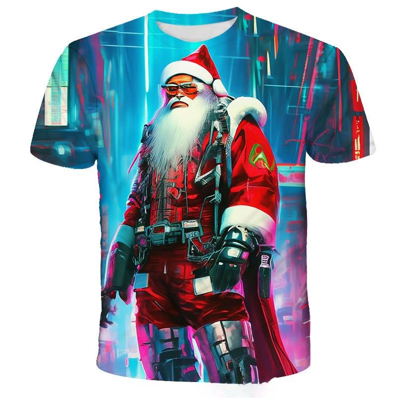Fashionable Personalized Santa Claus Pattern 3D Printed New Men's Casual Comfortable Soft Loose Short Sleeved T-shirt