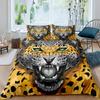 Комплект постельного белья с леопардовым принтом размера King Size, комплект постельного белья с изображением животных дикой природы для подростков и детей, мальчиков и девочек, мягкий пододеяльник с синими розами