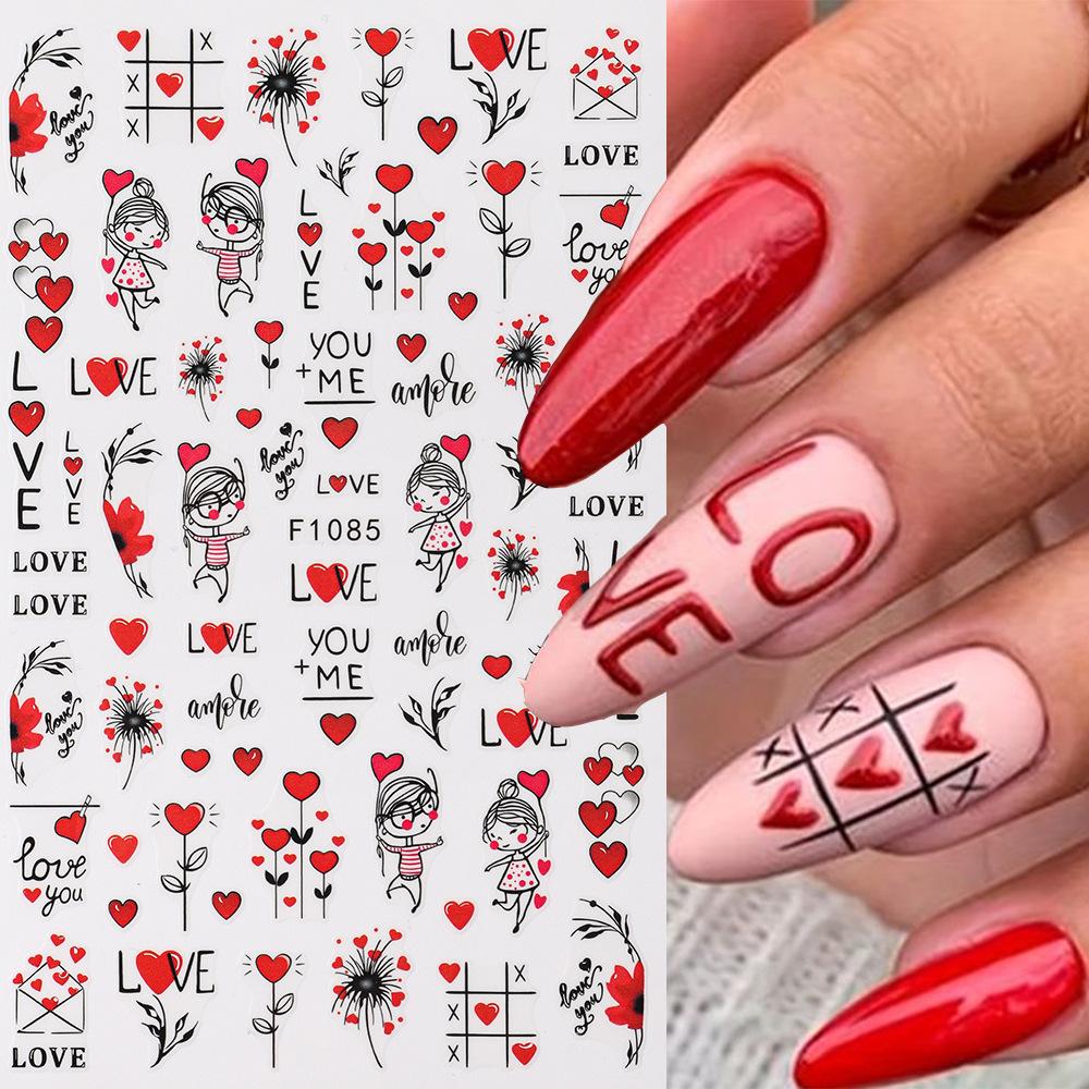 Nail Art Stickers, Romantic Valentine'S Day Love Cartoon Panda Love Adhesive Nail Stickers