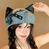 Sweet and Cool Babes Wind Cat Ear Beret Autumn Hat Women's Washed Cowboy Painter Hat Y2k Octagonal Hat