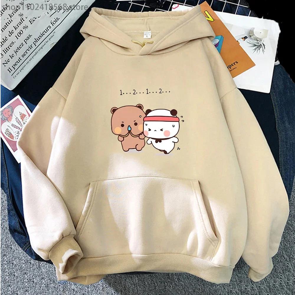 Женская толстовка Kawaii с пандой, милая парная толстовка Bubu и Dudu занимаются спортом, топы для девочек, длинный рукав, карманная одежда