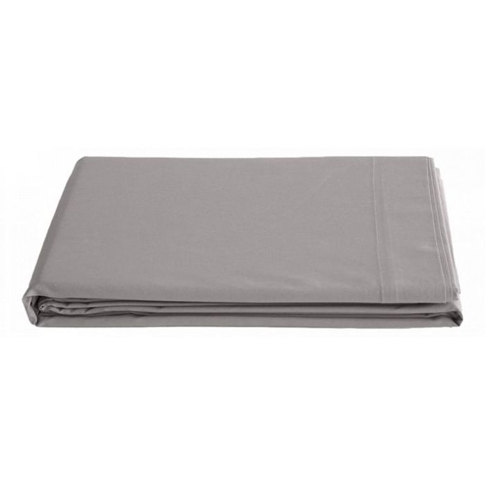 Drap plat percale pur coton peigné longues fibres 80 fils/cm² Vent du sud - Cendre - 180 x 290 cm pour lit 1 place