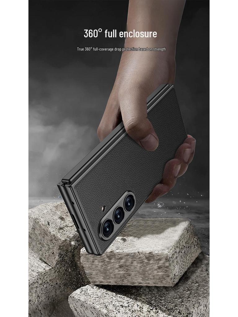 Ультратонкий кожаный чехол для Samsung Z Fold7 - Металлическая краска, Однотонный, Интегрированная конструкция корпуса