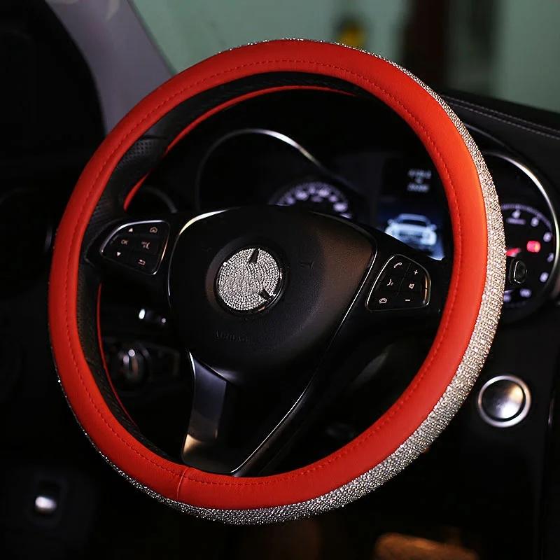 Fashion Shiny Rhinestone Diamond Car Steering Wheel Covers Lady Four Seasons Universal Cute Anti-sli Car Accessories Interior