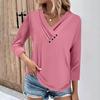 Womens 3/4 Sleeve Daily Weekend V Neck Casual Printed Tshirts Loose Fit Pleated Tees Ladies Blouse