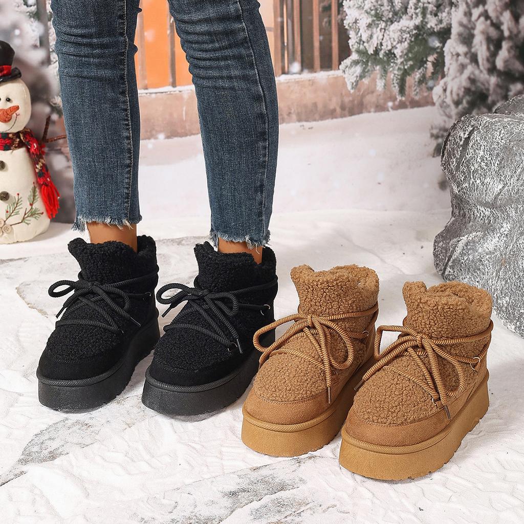 Women's Winter Warm Faux Suede Fleece Snow Boots Non-Slip Chunky Platform Faux Fur Lined Ankle Booties Shoes for Women Fuzzy Walking Short Boots