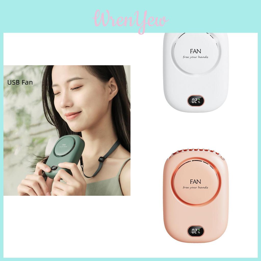Trendy Bladeless Usb Hanging Neck Fan Waist-hanging Handheld Desk Powerful Silent Display Fan Cross-border