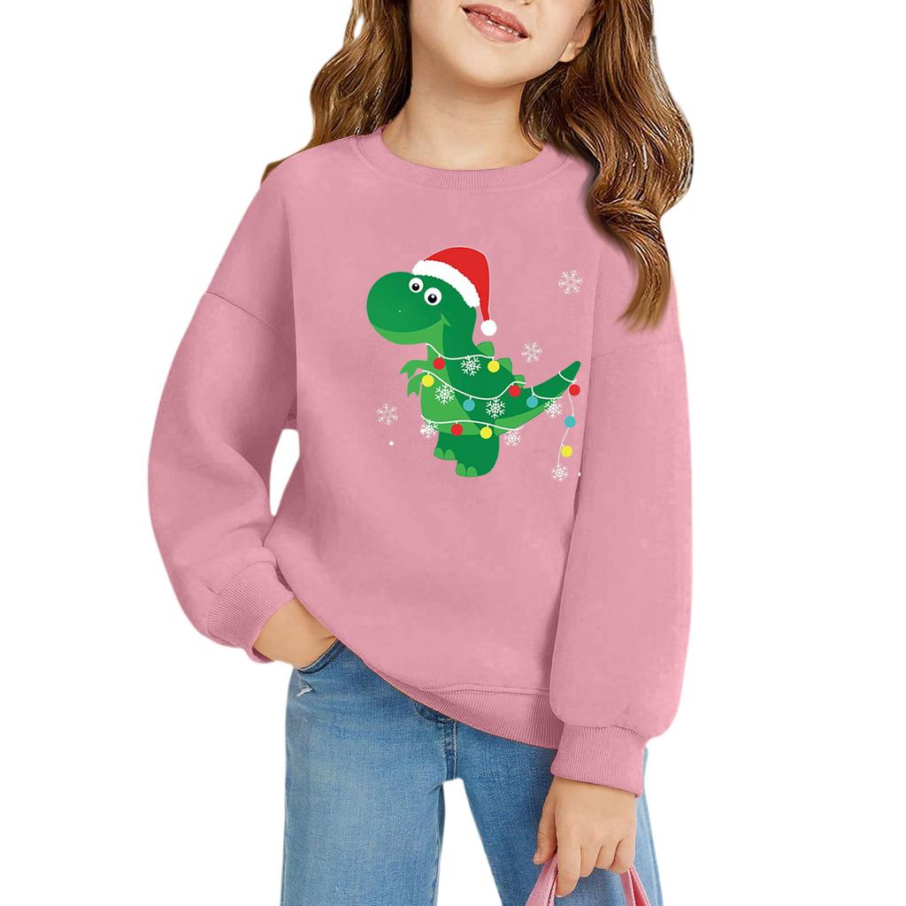 Рождественские пуловеры с круглым вырезом для девочек, детские топы с принтом