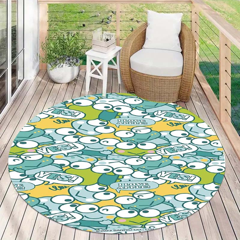 Kawaii Cartoon Keroppi Round Carpet Non-Slip Circle Area Rug Children Playroom Nursery Bedroom Home Floor Mat