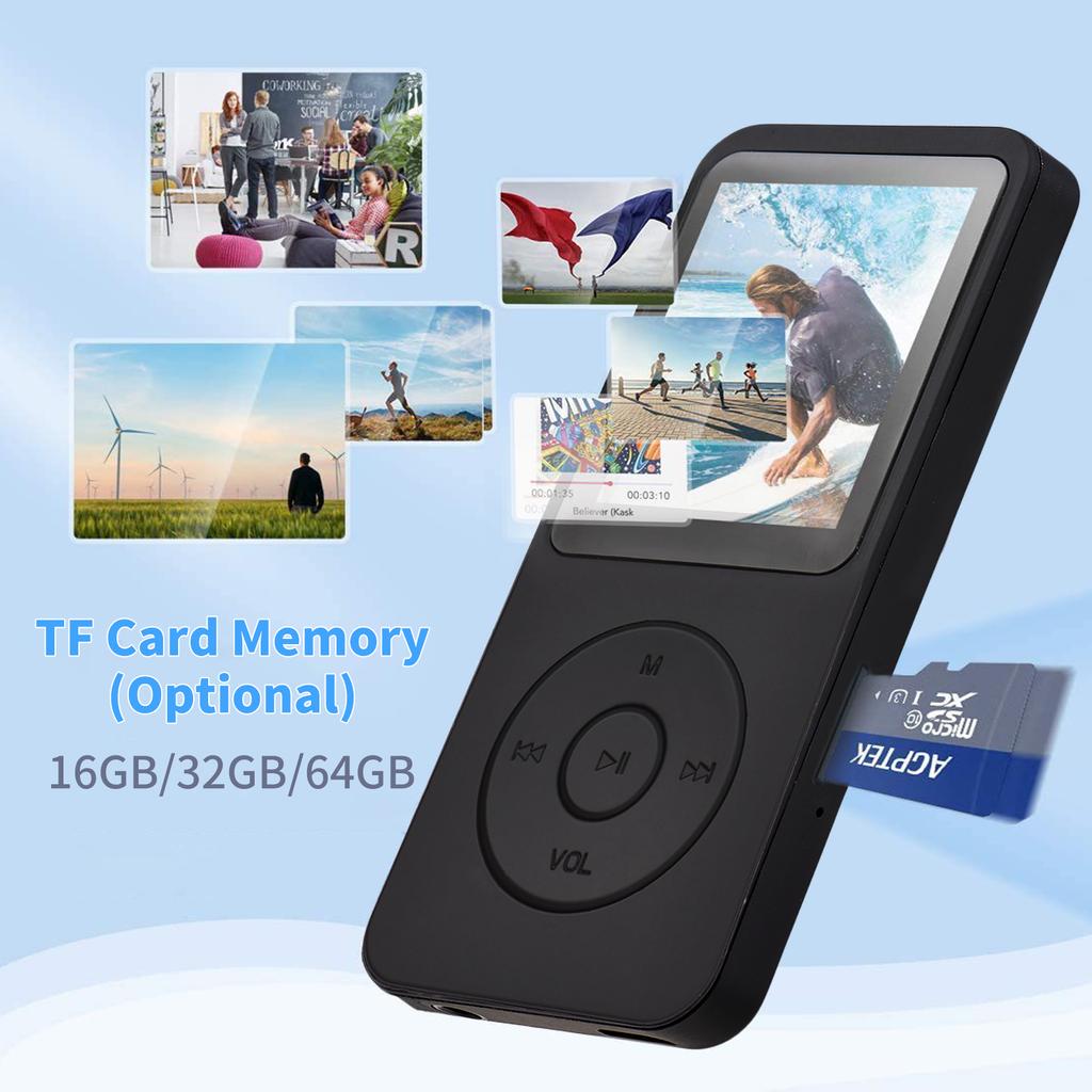 Портативный MP4-плеер с картой памяти емкостью 64 ГБ MP3-музыкальный проигрыватель 1,77-дюймовый ЖК-экран Видеоплеер Фото