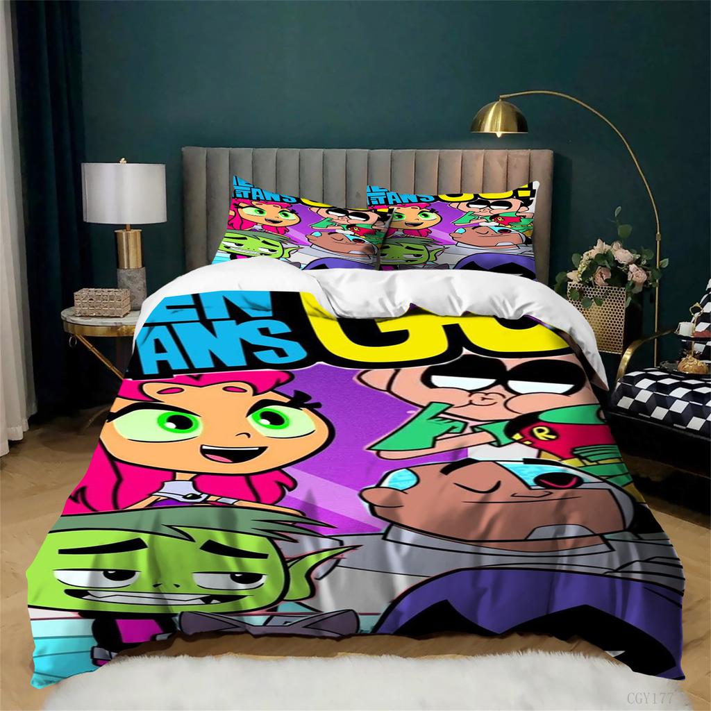 3 Pieces Teen T-itans Go Bedding Set All Season Lightweight Quilt Cover Set Super Soft Duvet Cover with Pillowsham