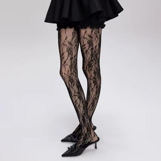 Сексуальные ретро чулки в сетку с цветочным узором - Прозрачные кружевные колготки