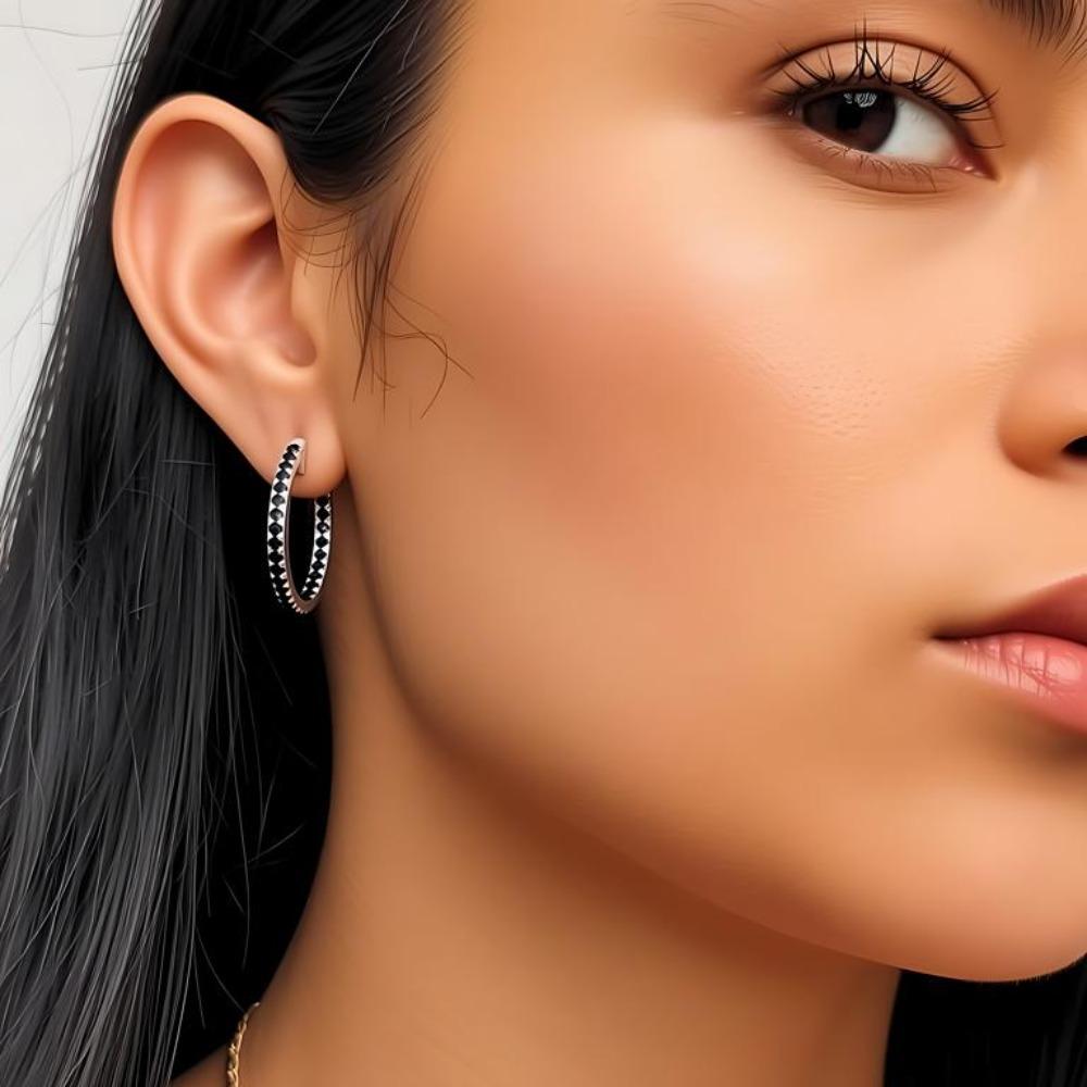 Black Awn Exquisite Hoop Earrings Black Stone Earrings for Women Hoop Earring Jewelry