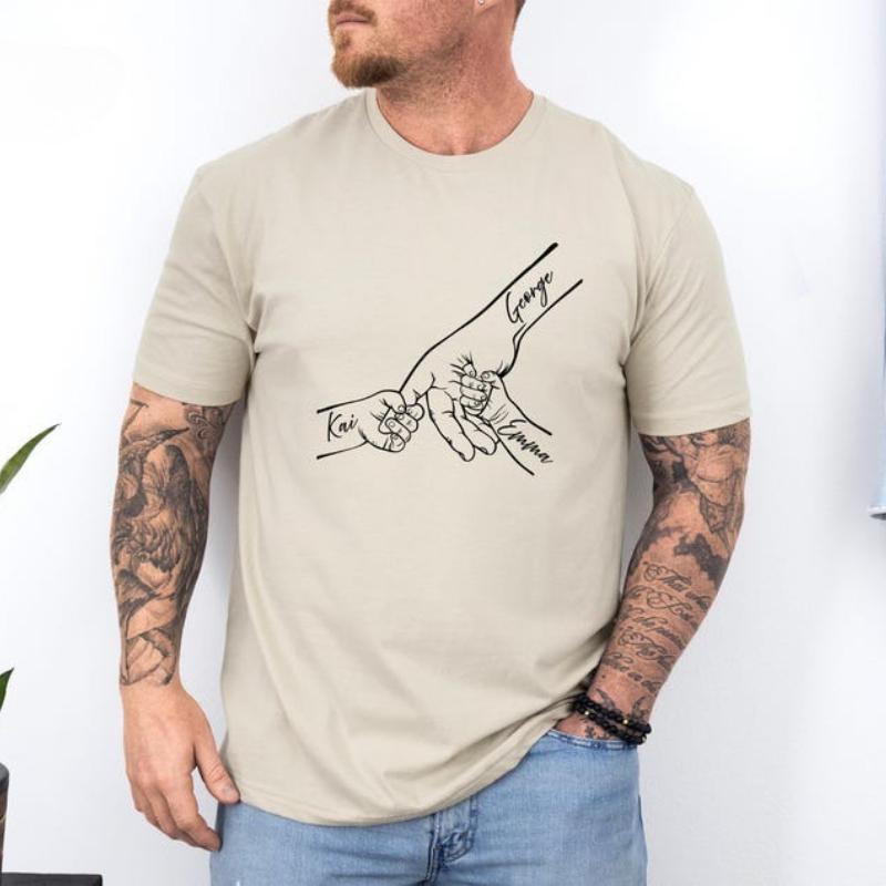 Custom Dad Handprint Shirt with Kids Names Custom Father Children Holding Hands Tee Fathers Day Gift for Papa Matching Top