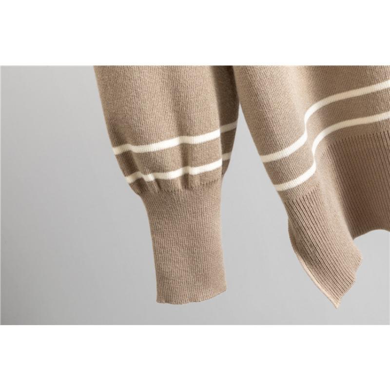 Плюс размер женский весенний новый полосатый вязаный свитер свободный повседневный модный комплект из двух предметов