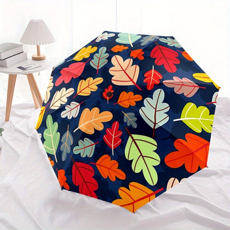 1pc Autumn Leaves Automatic Open 8-Rib Windproof Umbrella, Travel & Commuting, Suitable for All Seasons, Lightweight Portable,016