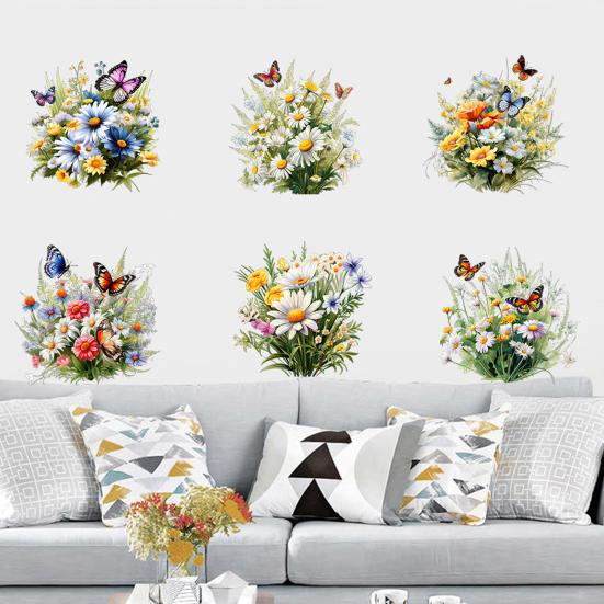 2 листа/комплект Цветы Бабочки Наклейка на стену Самоклеящаяся Водонепроницаемая ПВХ Съемная Гостиная