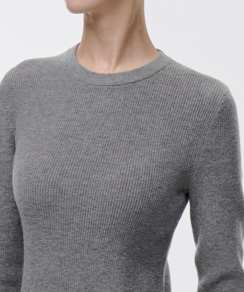 MUSINSA STANDARD WOMAN Women'S Ribbed Slim Crew Neck Knit [Medium Grey]