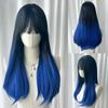 Straight Wig Black Blue Air Bangs 24 Inch Fiber Synthetic Wig Heat-resistant Natural Party or Selfie For Women Daily Use Korean Fashion