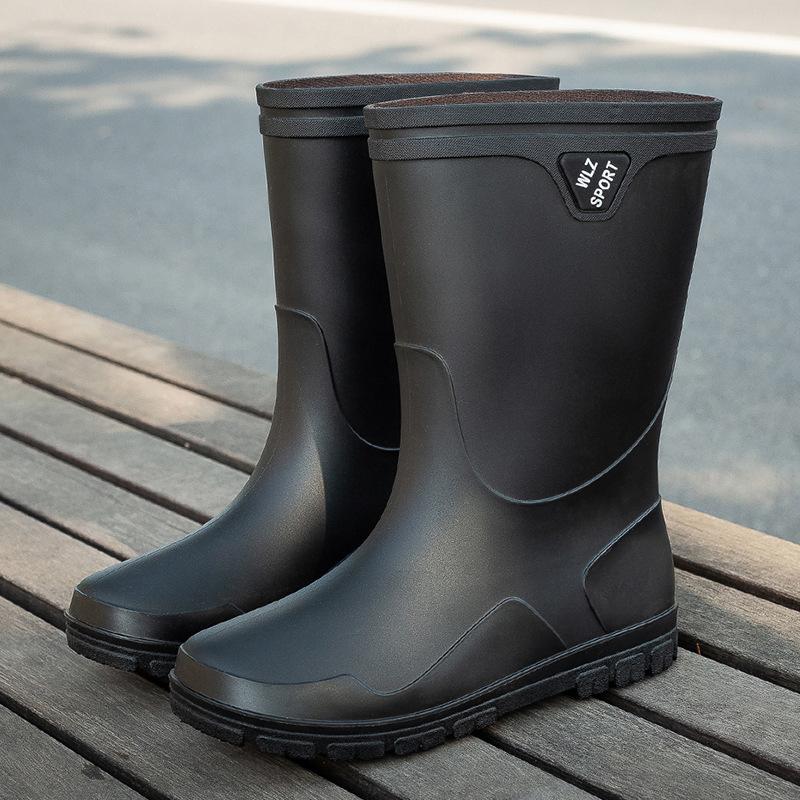 Новые утолщенные дождевые ботинки мужские короткие непромокаемые ботинки с нескользящей подошвой износостойкие средней высоты теплые ботинки резиновые ботинки