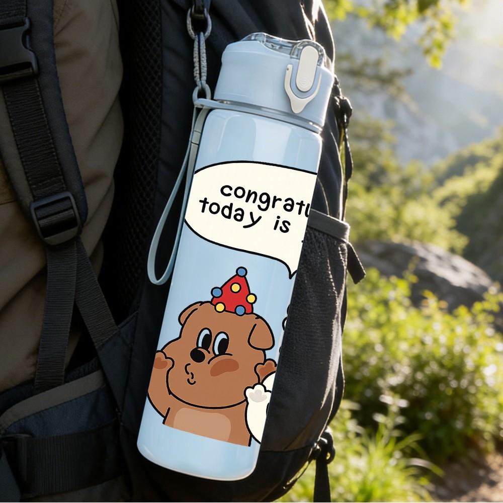 1PC Chatting Bear Cartoon Print 750ml Color Plastic Sports Water Bottle Leakproof Flip Straw Lid Suitable for Sports Office Home Use