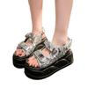 Fashion Summer Sandals Bling Leather High Platform Trainers Breathable Casual Slippers Shoes Woman 7CM Heels Wedge Sneakers Zhuoya31505