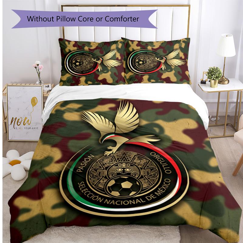 Mexico footbal Printed Bedding 3 Piece Set Cozy Breathable Bed Cover Set as Housewarming Holiday Gift