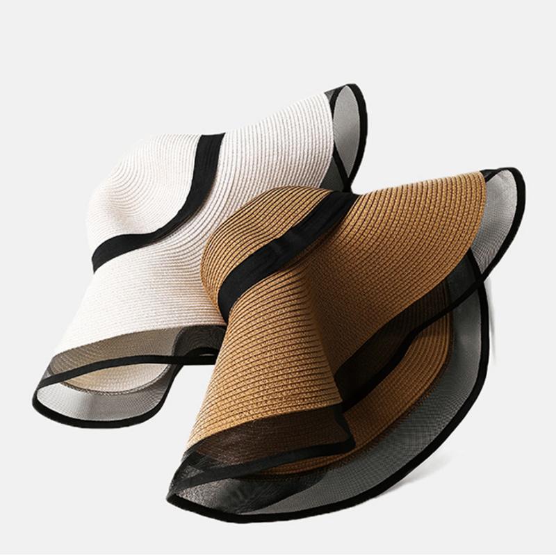 Складная женская соломенная пляжная шляпа от солнца, летние дорожные кепки с широкими полями