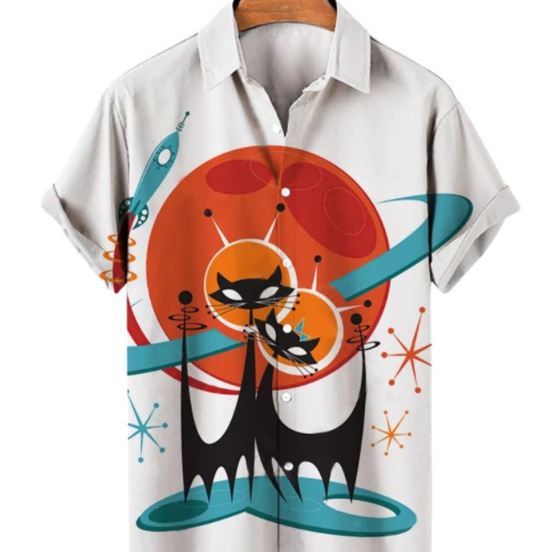 Европейская и американская летняя мужская рубашка больших размеров из Гонконга с 3D цифровой печатью, повседневная рубашка с короткими рукавами, мужская одежда