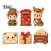 Wooden Christmas Tree Ornaments 6Pcs Figurines, Vintage Desktop Ornaments, Retro Cartoon Centerpieces Tabletop Decorations for Tiered Tray And Holiday