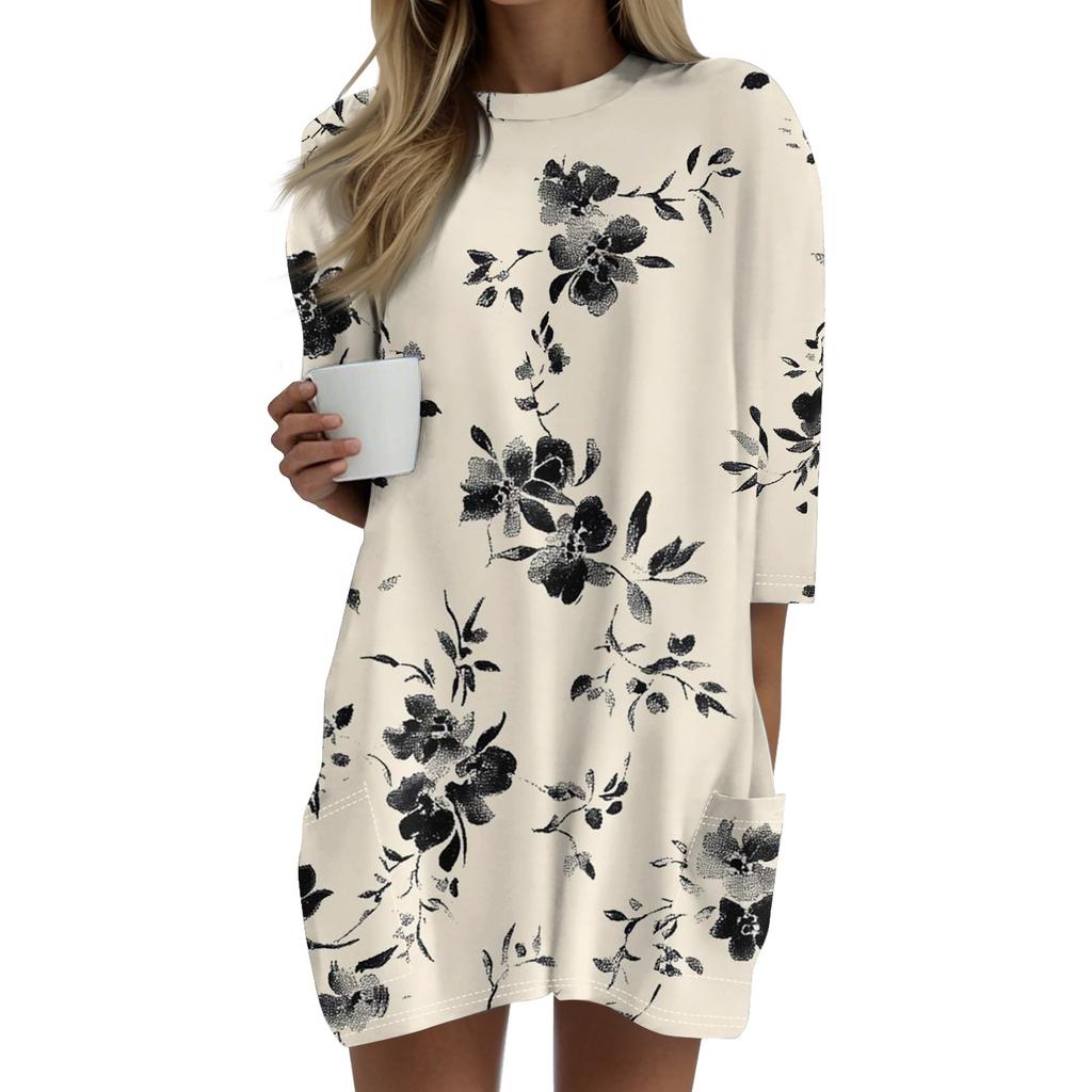 Женские повседневные рубашки с рукавами 3/4, модные туники с принтом, топы с карманами