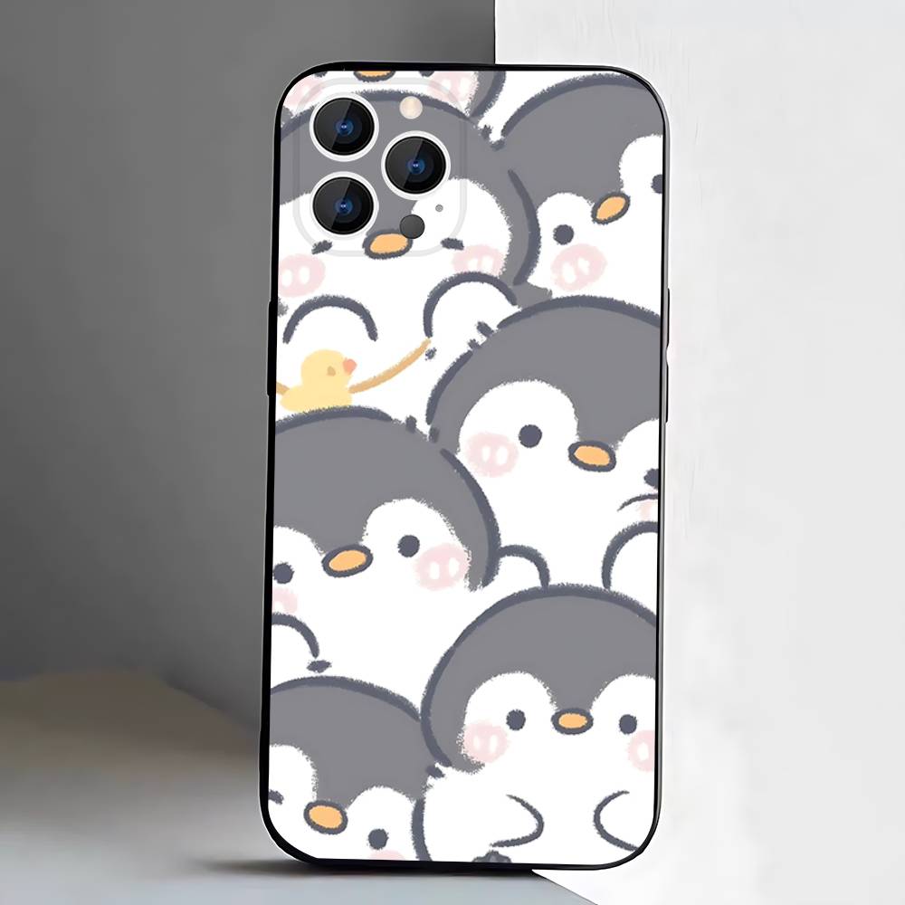 Пингвин Кавайный Милый Мультяшный Чехол Для Телефона Для iPhone 17,16,15,14,13,12,11,Pro,XS,Max,XR,Plus,E,SE4,Mini Черный Мягкий Чехол