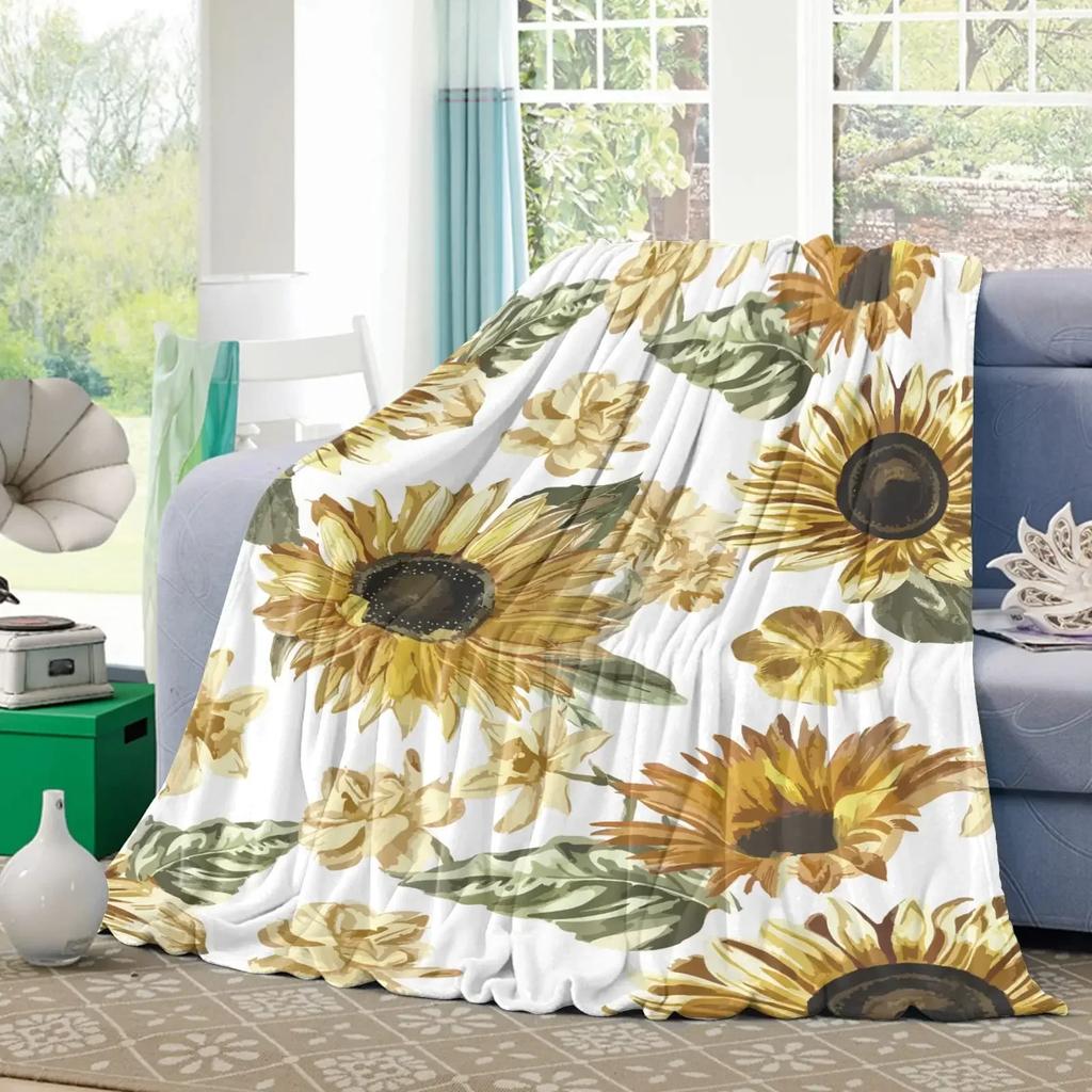 Sunflower Print Super Soft Throw Blanket for Bed Couch Sofa Lightweight Travelling Camping Throw Size for Kids Adults Women Boys