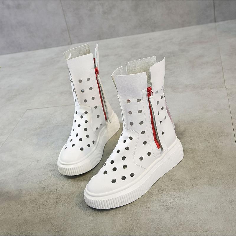 Модные женские ботинки из воловьей кожи с полыми отверстиями, лето 2024 г., новые туфли Matsuke на толстой подошве, женские модные ботинки на платформе с кисточками