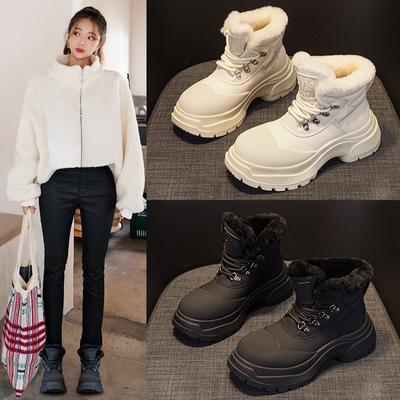 Зимние модные женские зимние сапоги, плюшевые теплые хлопковые ботинки, на шнуровке, нескользящие, на толстой подошве, теплые сапоги