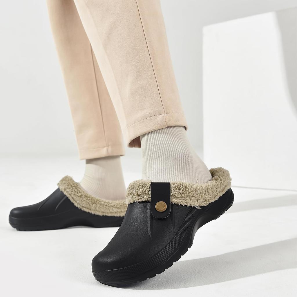 Модные женские клоги Crestar с меховой подкладкой, водонепроницаемые тапочки, садовая обувь, зимние теплые плюшевые домашние тапочки, мюли для дома и улицы