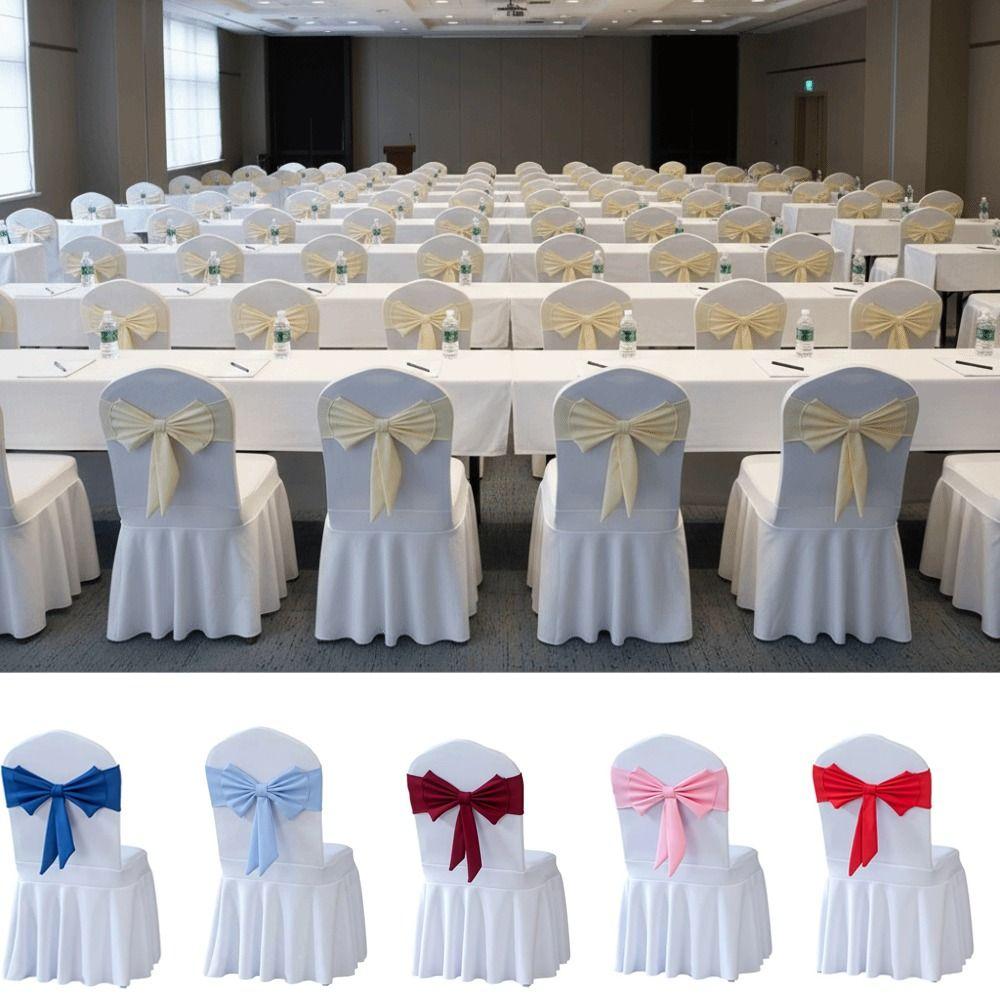 Ready Made Chair Bands Solid Color Satin Ribbon Bows  Wedding Banquet Events Decoration