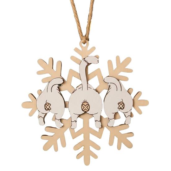 Рождественское украшение в виде снежинки с кошачьей попой, забавное деревянное украшение на елку с кошачьей попой