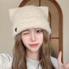 Cute Cat Ear Beanie Hat Fluffy Ear Protection Cap Winter Pullover Hats  for Women