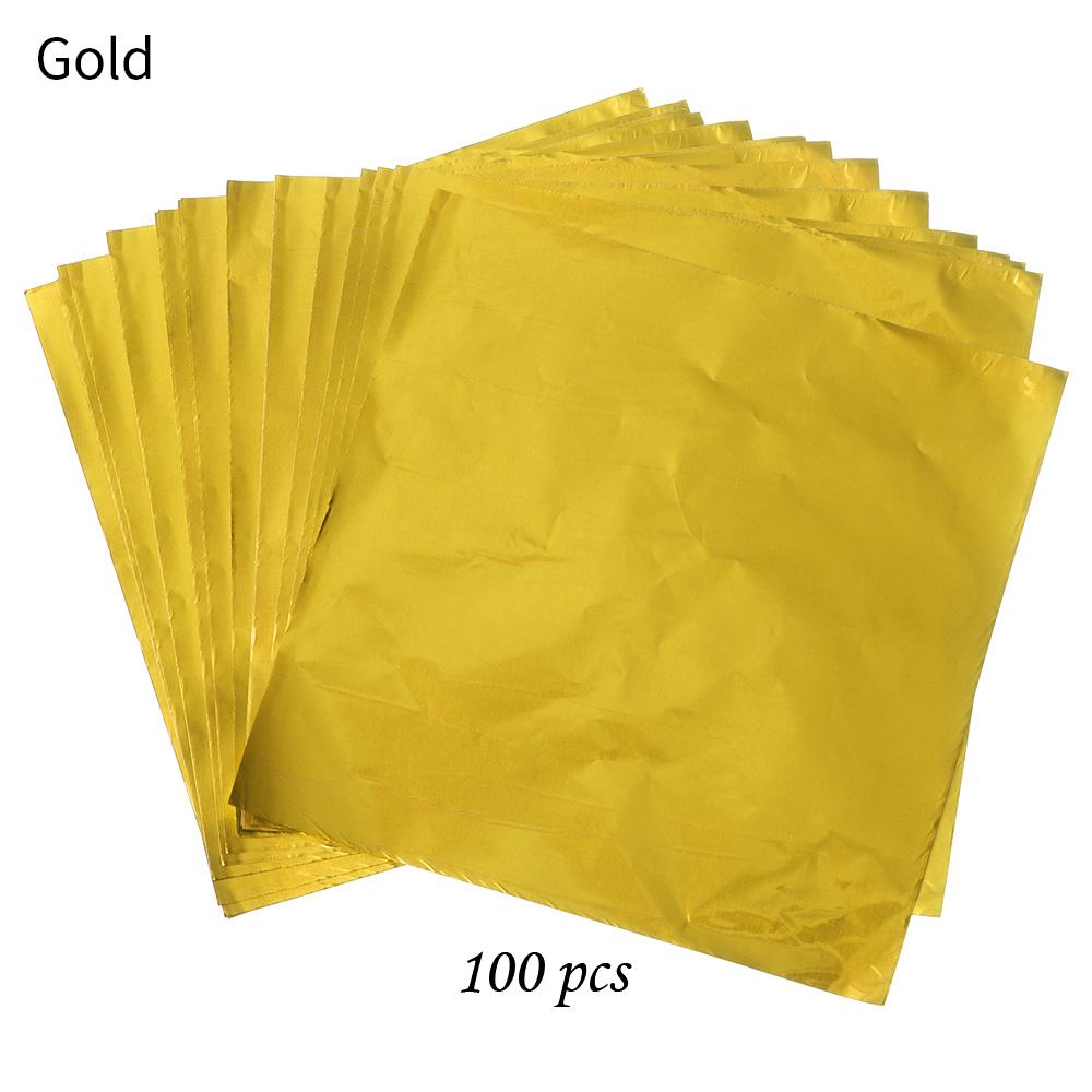100pcs 10x10cm Aluminum Foil Candy Chocolate Biscuits Tin Wrapping Paper DIY Metal Embossing Gift Craft Paper Packaging Paper