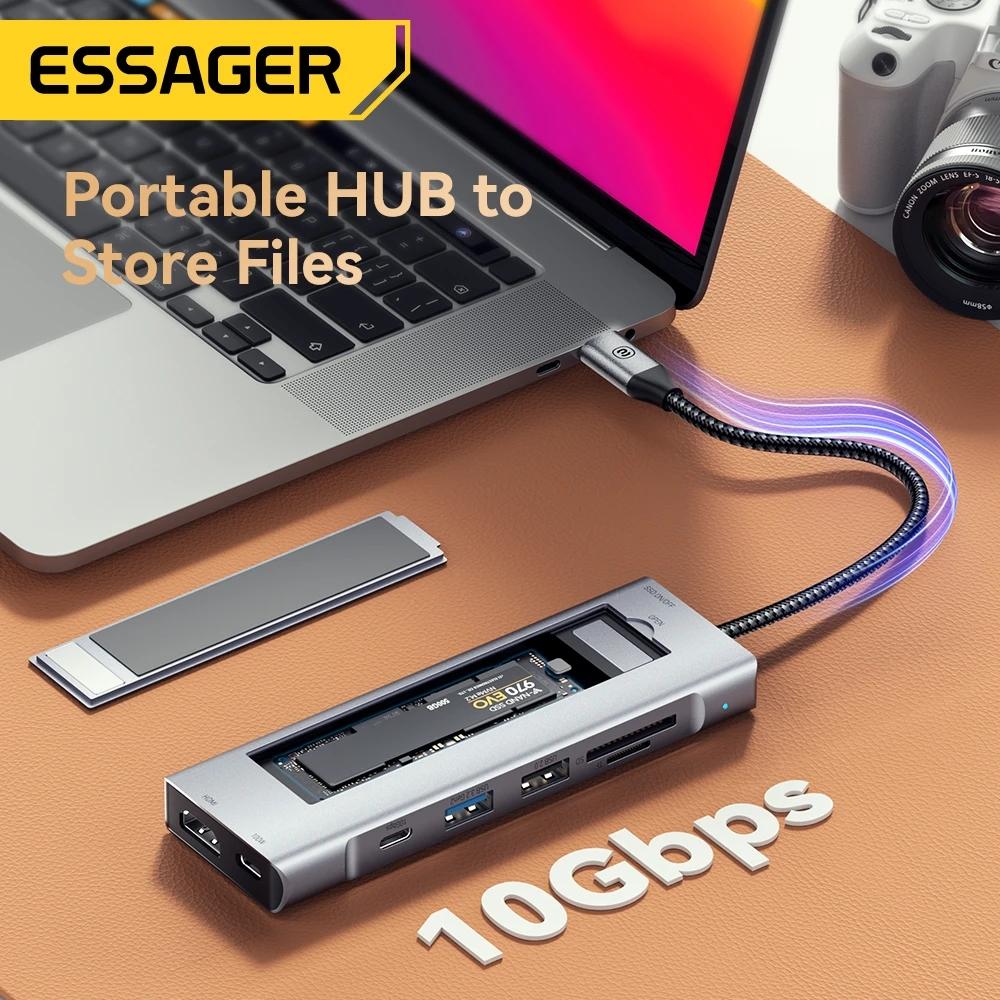 Essager USB-концентратор 8-в-1 с функцией хранения диска USB Type-c к HDMI-совместимой док-станции для ноутбука Macbook Pro Air M1 M2