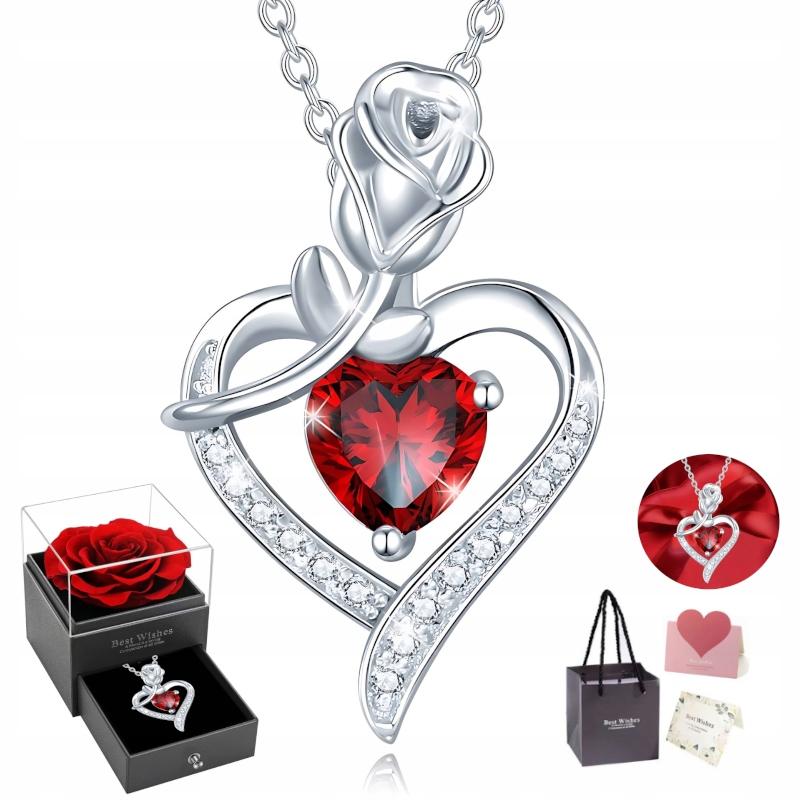 Necklace Pendant Silver Women' Rose Chain Heart CRYSTAL Gift