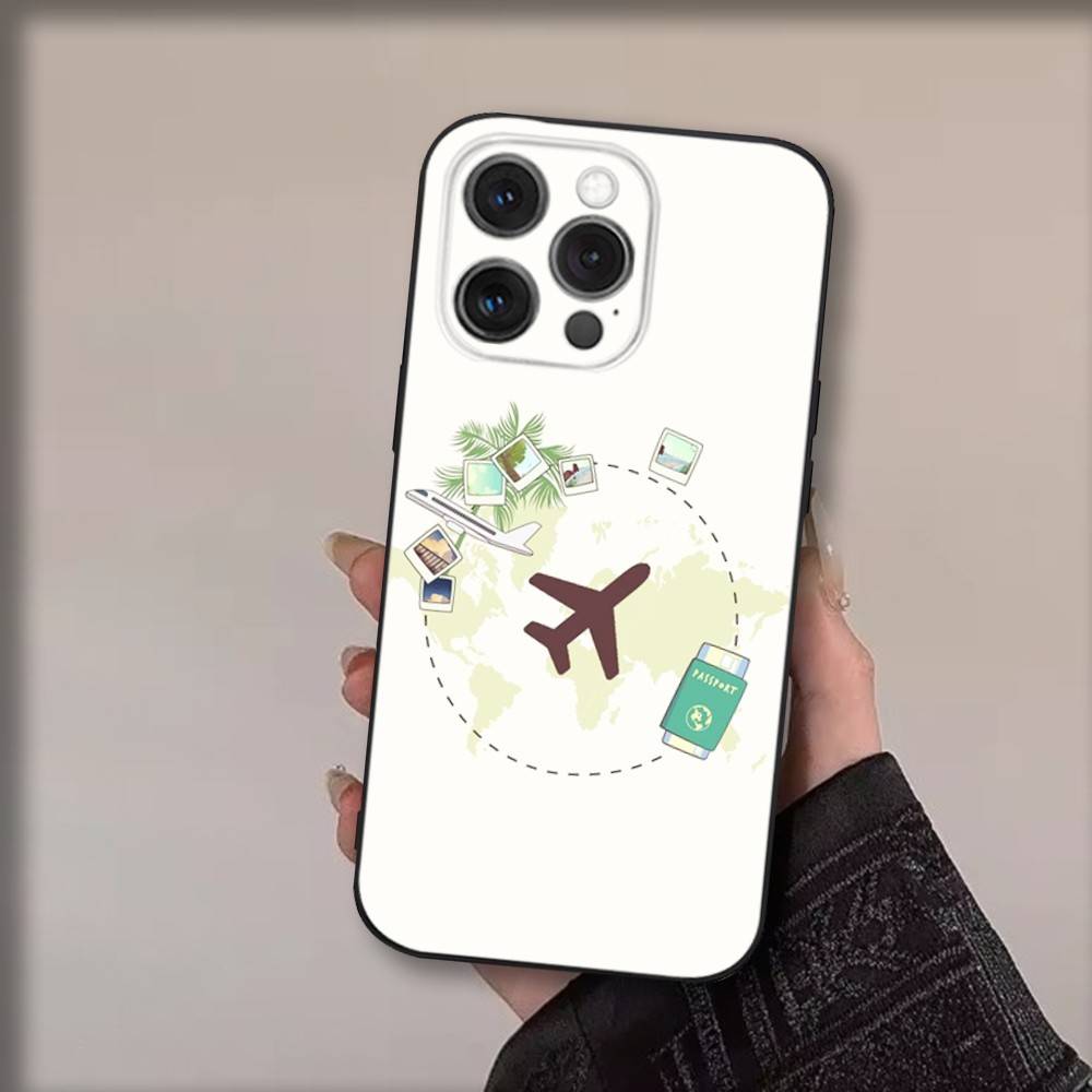 Чехол для телефона "План поездки" для iPhone 17,16,15,14,13,12,11,Pro,Max,Plus,Air,X,XS,XR,SE,8,7,Mini, Мягкий черный Funda