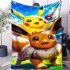 Pokemon Pikachu & Eevee Flannel Blanket Hot Anime Soft Warm Throw Sofa Bed Couch Cover Nap Cape Shawl Camping Fans Kids Gift