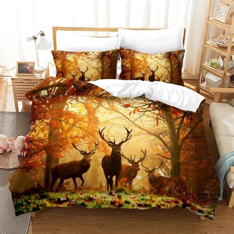 Warm Comfortable Sunset Wildlife Deer Elk Giraffe Animal Theme For Teen Boys Girl Bedroom Decor Full King Comforter