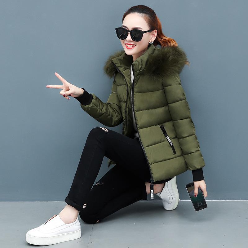European size enlarged fur collar thickened women's cotton clothes short hooded winter warm jacket removable hat cotton clothes women
