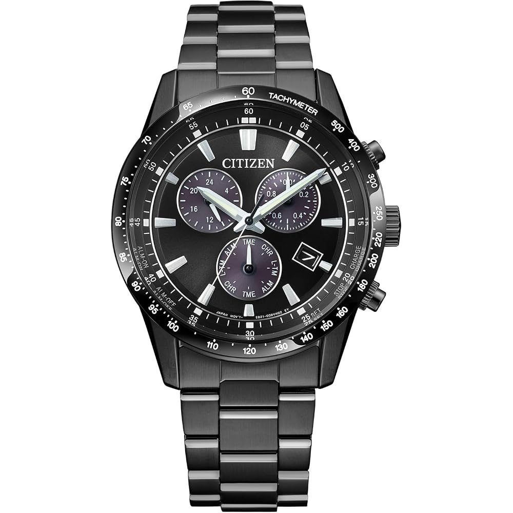 Citizen Часы CITIZEN COLLECTION (Эко-Драйв/Водонепроницаемый/Хронограф) Мужские аналоговые деловые часы BL5615-56E с секундной стрелкой и индикатором даты, Черные,