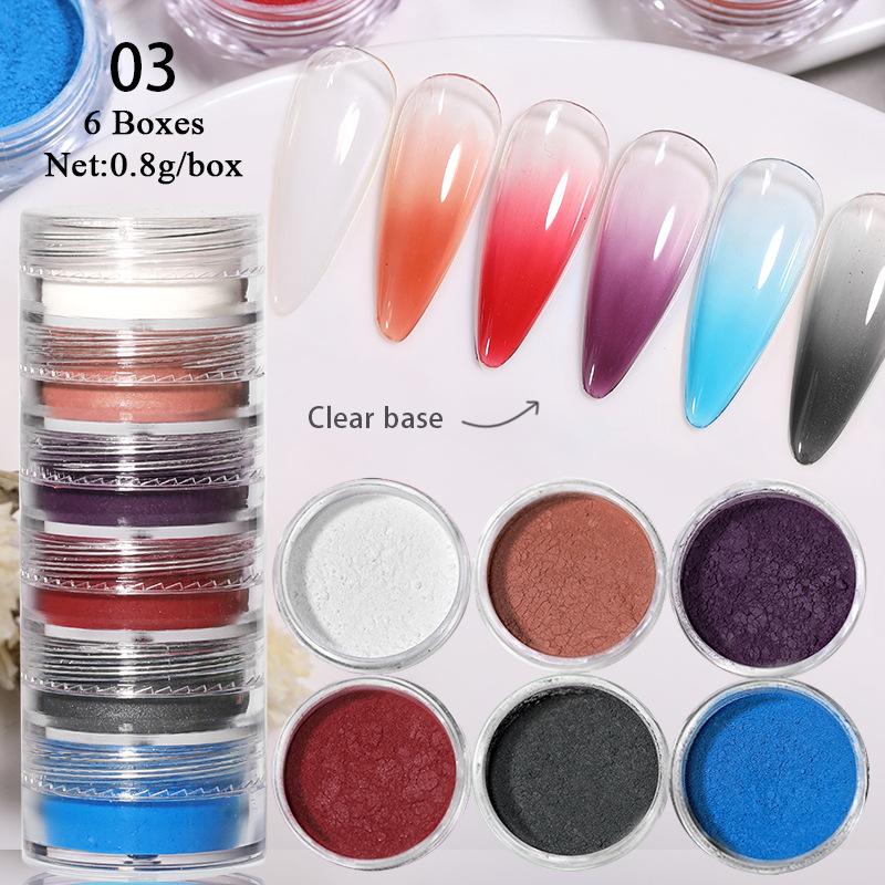 Нейл-арт постепенное изменение жемчужной пудры 6 коробок неоновой зеркальной волшебной зеркальной пудры, флуоресцентные волшебные блестки для ногтей